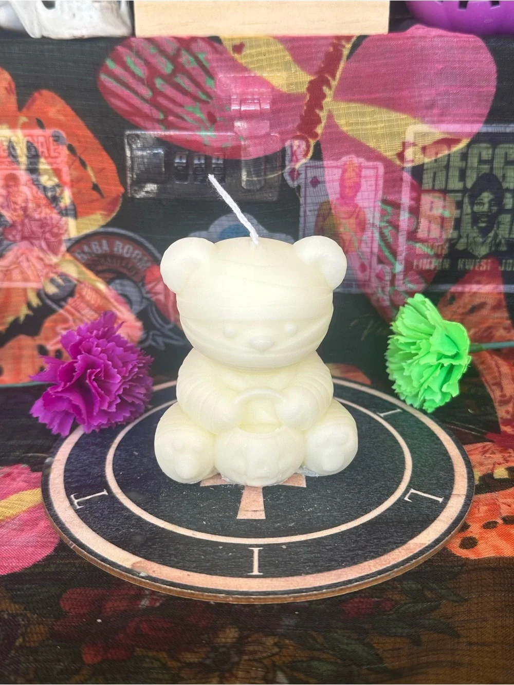 Handmade Ivory Mummy Bear Candle – Cute Halloween Teddy Bear Candle